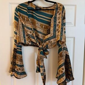 Cider Boho Chic Striped Tie-Front Top